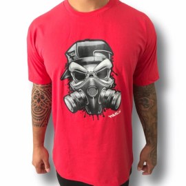 camiseta favela gas mask vermelha